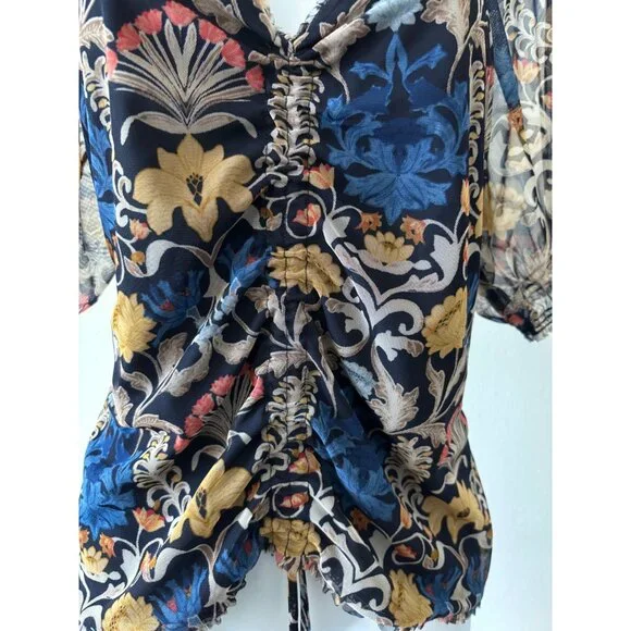 INC Top Large Romantic Floral Sheer Puff Sleeve Blouse Fairy Grunge Whimsigoth - Picture 5 of 11